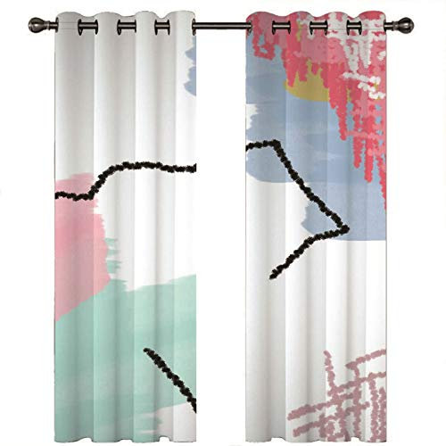 Homxi Küchengardinen Modern Blickdicht 2er Set,2 x 107W x 274H cm,Gardinen Küche Blickdicht Weiß Rot Abstrakte Malerei Vorhänge Wohnzimmer Ösen