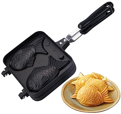 Fulenyi Taiyaki Stampo per cialde a forma di pesce – Taiyaki Giapponese padella per waffle, macchina per torta calda giapponese a forma di pesce, per cioccolato, di arachidi, crema pasticcera e