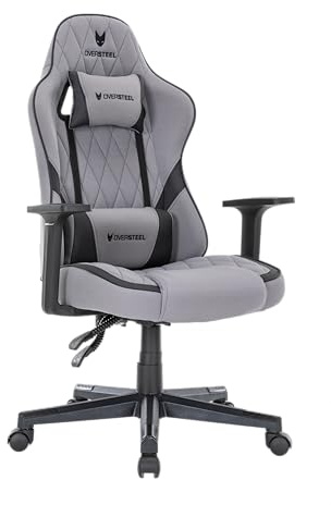 Oversteel - SAPHIRE Silla Gaming Profesional Tela Impermeable, Ajustable en Altura, Respaldo Reclinable 135º, Pistón Gas Clase 3, Hasta 120Kg, Color Gris Claro/Negro