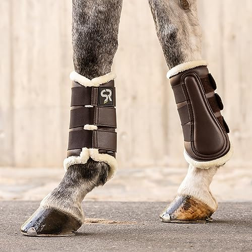 SUNRIDE Dressurgamaschen mit Fell (2er Set) - für Pferde - aus Echtleder - zum Schutz vor Verletzungen (XS / 24 cm, braun)