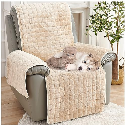 Sesselschoner Sesselauflage, Winter Sesselauflage Mit rutschfest, 1/2/3 Sitzer Sesselschutz Sofaüberwurf, Sesselschoner für Zuhause mit Kindern und Haustieren Hund (Beige,3 seater(167*190CM))