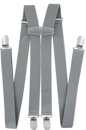 axy Hosenträger für Herren breit 2,5 cm in H-Form mit 4 Hosenträger Clips extra stark längenverstellbar (Grau)
