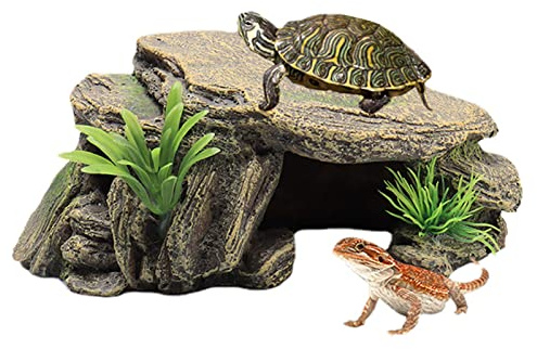Samuliy Cachette D'habitat Reptile Tortue | Grotte De Cachette D'habitat De Reptile | Ornement D'habitat Reptile Roche Repos Quai Résine Tortue | pour La Décoration De Terrarium D'aquarium De Tortue