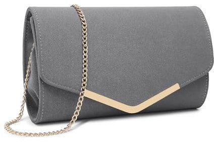 Miss Lulu Damen Umschlag Clutch Elegant Abendtasche Brauttasche Umschlag Clutch Tasche Handtasche mit Kette für Hochzeit Party Prom Grau