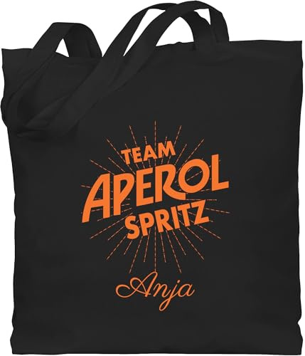 Baumwolltasche - Karneval Accessoire Fasching - Team Aperol Spritz mit Name I Mädelsabend JGA Mallorca Mädelsausflug - Unisize - Schwarz - tasche karnevals anja jutebeutel faschings