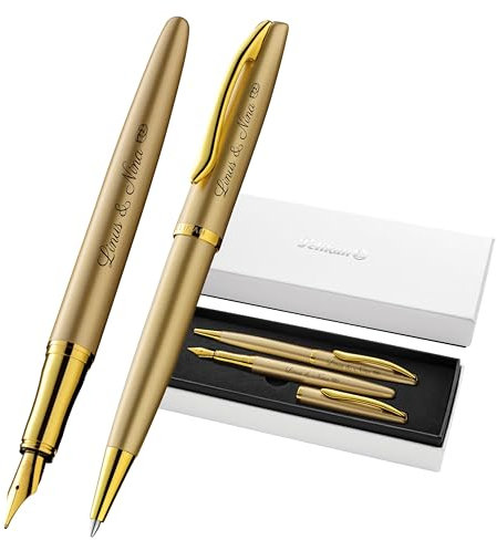 Pelikan Jazz® Noble Elegance K/P36 Kugelschreiber und Füllhalter mit Gravur Geschenk - einzigartige Stifte mit Namen - personalisierte Geschenke - Füllfederhalter (Gold Gelb)