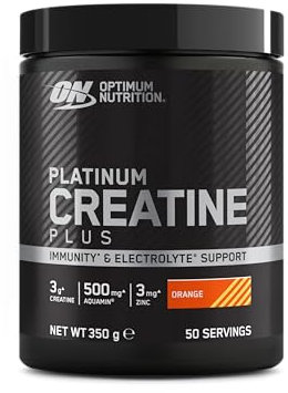 Optimum Nutrition Platinum Creatine Plus, Advanced Food Supplement to Increase Power and Performance, with Aquamin Magnesium for Electrolyte Balance, Orange Flavour, 50 Servings, 350 g