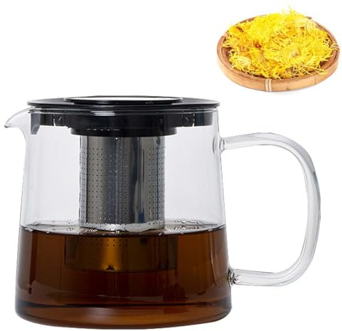 Théière en verre de qualité supérieure - Résistante à la chaleur - Avec couvercle - 1150 ml - Théière en verre avec filtre en acier inoxydable - Idéale pour la préparation de thés en vrac