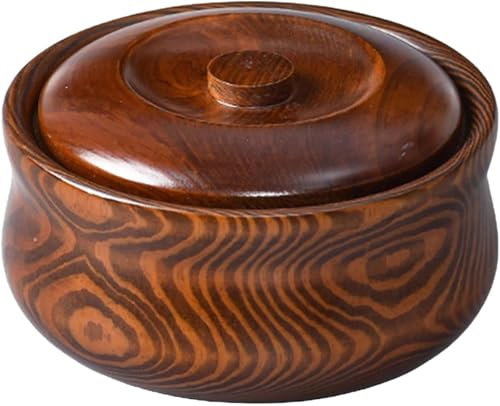CHJJZXBF Wooden Bowl with Lids Home Decoration Kitchen Wooden Ramen Bowl for Soup Cereal Keeper Storage for Salad,16cm X 7.5cm