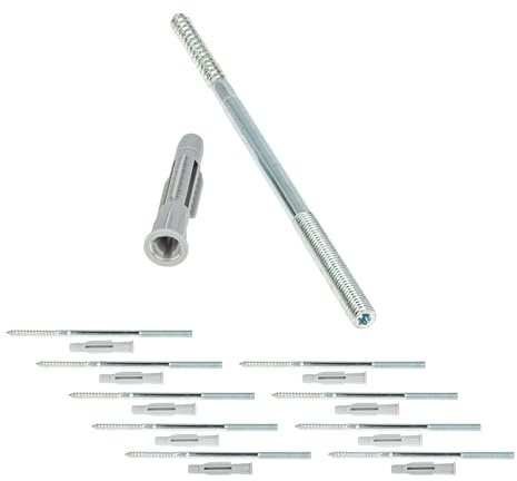 tecuro Stockschraube, Schraube zum Befestigen von Rohrschellen/Kabelkanälen/Regalen uvm., Metrischer Bolzen und Holzschraube M 8 x 200 mm zur Wandmontage, inkl. Dübel - VPE 10 Stück