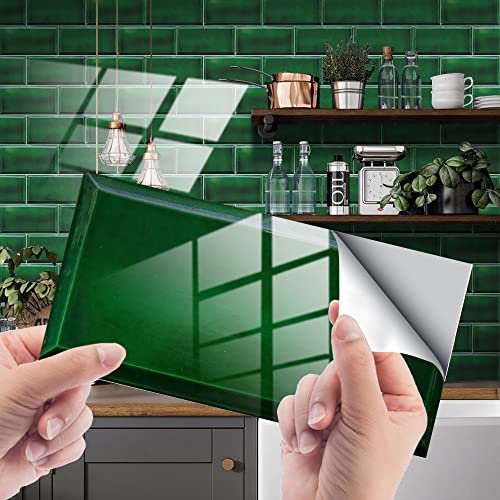 Fliesenaufkleber Grün Selbstklebende Klebefliesen, Wandfliesen Aufkleber,Wasserdicht Fliesensticker Fur Kuche Badezimmer Dekorative Stickerfliesen,Wohnzimmer Dekoration