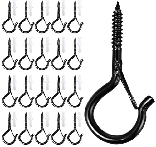 Ganci avvitabili 20 Pezzi Ganci a Vite e Occhielli a Vite in Acciaio Inox con dispositivo di sicurezza – ganci da soffitto e parete per appendere piante in vaso e decorazioni (fino a 10 kg) – Nero