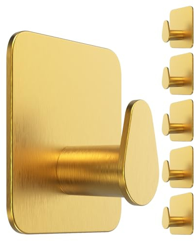 4smile Handtuchhalter ohne Bohren, 6er Set, Oval, Gold | Badezimmer Haken aus Edelstahl, funktionale Klebehaken, hohe Tragkraft, Wasserfeste Handtuchhaken für Bad