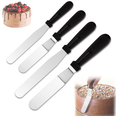 KASESSS 4 Piezas Espatula Pasteleria, Espatula Reposteria de Acero Inoxidable, Espátulas Angulares para Tartas 6/8 pulgadas, Espátulas de Glaseado para Untar Crema,Decoración de Pasteles