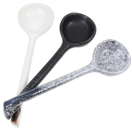 TOPBATHY 3pcs Ceramic Soup Spoons Kitchen Serving Spoons for Rice and Soup Long Handle Design for Easy Use at Home Dining