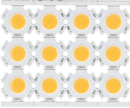 GeluEla 12Pcs LED Chips COB Light, Emitter Komponente, Runder COB LED Chip, COB-Lichtquelle Hochleistungs-runder LED-Chip 5W 15-17V für DIY-Innenbeleuchtung (Warmes Licht)