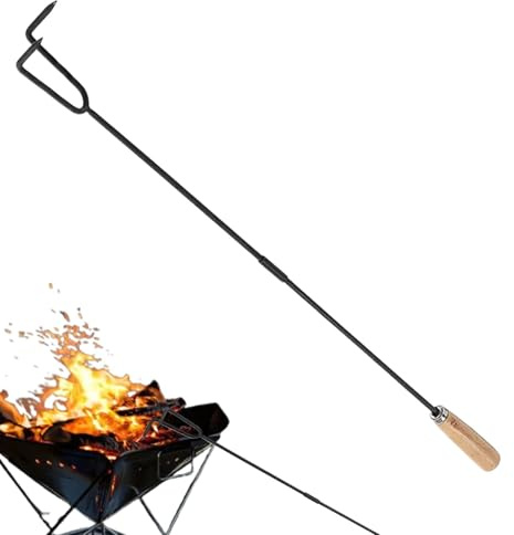 Feuerschürhaken, Feuerschürhaken für Outdoor-Feuerstelle, tragbares Kaminwerkzeug, 83 cm, Kaminschürhaken mit Holzgriff, lange Feuerstelle, Schürhaken für Feuerstelle