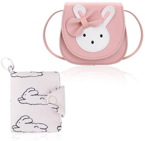 ZEPIQOR Sac à bandoulière pour enfants avec portefeuille pour enfants, mignon lapin CrossBody Bag, PU cuir princesse mini sacs pour garçons filles de 2 à 10 ans, rose, taille unique, dessin animé