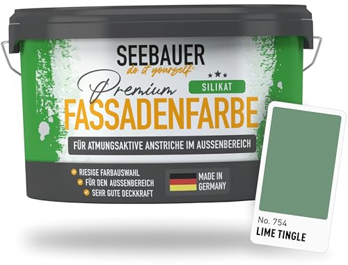 SEEBAUER diy Silikat-Fassadenfarbe Grün 5L für Außen (No. 754 Lime Tingle) Atmungsaktive Mineralfarbe für Fassaden - Geeignet für Putz, Mauerwerk und Beton
