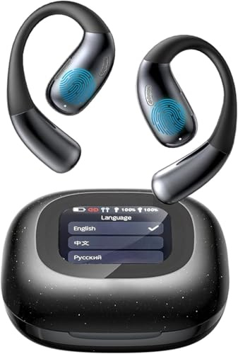 Doublepow AI Translation Earbuds Real Time, Open Ear Earphones, LCD Touchscreen Real-Time Translator for 142 Languages & Accents, Bluetooth 5.3, Translator Earbuds for Business Travel, Meeting
