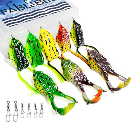 Topwater Fishing Lures Frog Lures for Bass, Fableblis 8pcs Frog Baits in 3 Multi Sizes, Artificial Soft PVC Design & Weedless Fishing Hooks for Bass Snakehead Musky, Ideal for Freshwater & Saltwater