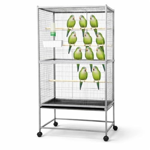 52 inch Standing Large Bird Cage, Carbon Steel Flight Bird Cage for Parakeets, Cockatiels, Parrots, Macaw with Rolling Stand and Tray (52 inch)