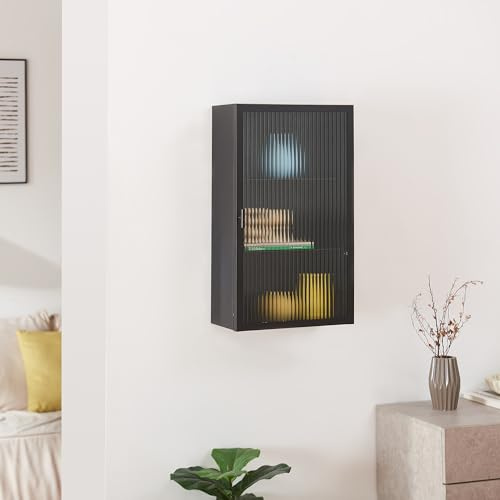 [en.casa] Hängeschrank Zundert mit Glastür 60x35x15 cm Stahl Schwarz | Badezimmerschrank hängend, Medizinschrank, Wandschrank, Stahlschrank, geriffelte Glastür, für Badezimmer, Küche, Flur