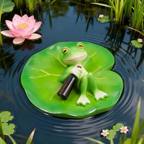 ARONRAVE Grenouille - Décoration de jardin - Figurines - Statue nénuphar - Décoration de jardin pour l'extérieur - Résistante aux intempéries - Décoration de balcon - Pour pot de fleurs, cour