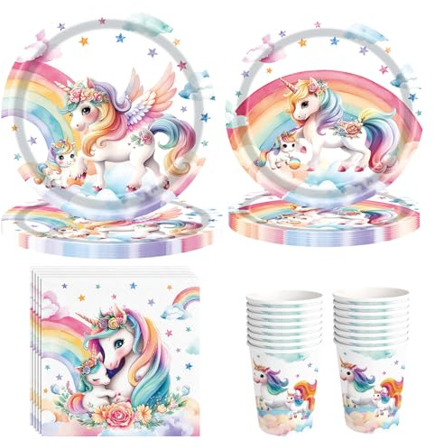 YRsorn Einhorn Deko Kindergeburtstag Partygeschirr - Einhorn Geburtstagsdeko Pappteller Tassen Servietten für Party Kindergeburtstag Junge Mädchen für 20 Gäste