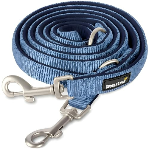 Rudelkönig Laisse Chien Réglable Bella - Multiposition 2,30 m Nylon | Laisse 3 points, bandoulière, double chien ou main libre - mousqueton pivotant 360° - nylon hydrofuge kaki