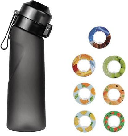Fhlprte Gourde Sport,650ml Étanches Gourde Paille,Équipé de avec dosettes en 7 saveurs et brosse de nettoyage,Pods parfumés pour eau aromatique 0 sucre,pour gym,randonné