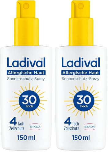 Ladival Sonnenschutz Spray LSF 30 für allergische Haut - Sonnencreme bei Sonnenallergie und Mallorca-Akne, wasserfest, fettfrei, 4-fach Zellschutz, korallenfreundlich, leichte Gel-Formel, 150ml