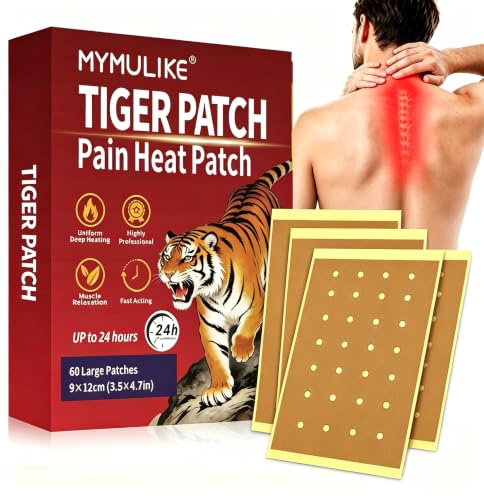 MYMULIKE 60Pcs Tiger Schmerzlinderung Patch, 9x12cm Schmerzlinderung Wärmepflaster Aufkleber für Nacken, Schmerzpflaster für Schulter, Wärmepflaster Schmerzpflaster für Lendenwirbelsäule, Knie