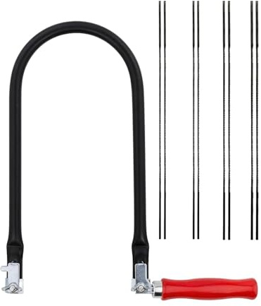 HSIXHAF Kit de scie à chantourner Set de Scie à Découper avec 8 Lames (4#6#8#10#) et Arc pour Métal et Bois Poignée en Bois Lames Triées Coupes Précises Fine pour Travaux sur