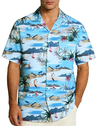 ZovioBox Men's Hawaiian Shirt Short Sleeve, Tropical Floral Holiday Beach Summer Shirts, Printed Casual Button Down Shirt