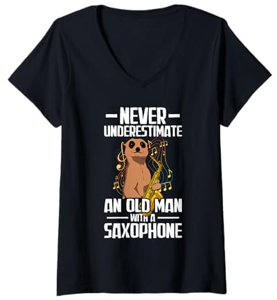 Women's Old Man with a Saxophone Player V-Neck T-Shirt
