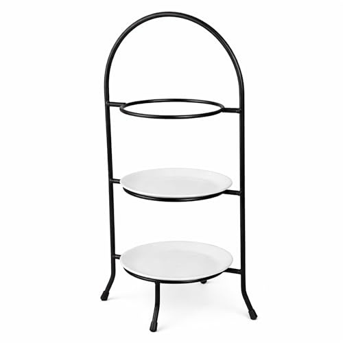 Creative Home 3-Tier Metal Dessert Stand 1 Pc – Elegant Iron Wire Display Rack for Afternoon Tea, Buffets, Banquets, Hotels, and Restaurants, Ideal for Cakes, Pastries, Fruits, and Hot Pot Ingredients (Fits Standard 8” Plates, Black, 18.5” H)