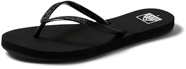 Reef Stargazer Womens Beach Flip Flop, Super Lightweight and Soft Footbed, Thin Glitter Strap, Black/Black, 9