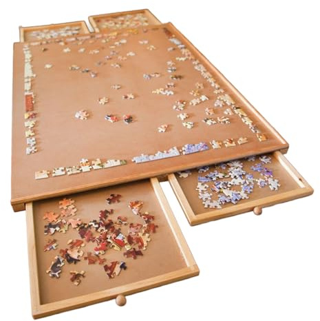 Bits and Pieces - Standard Size Wooden Puzzle Plateau-Smooth Fiberboard Work Surface - Four Sliding Drawers Complete This Puzzle Storage System
