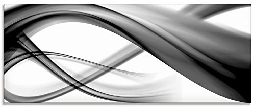 ARTland Wanddeko Glasbilder Wandbild Glas Bild einteilig 125x50 cm Querformat Moderne Kunst Abstrakt Modern Rauch Welle Schwarz Weiß S7KQ