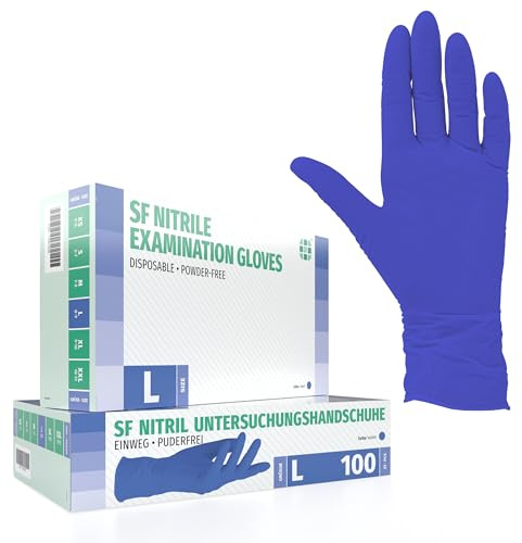 SF Nitrilhandschuhe L Violette – 100 Stück Einweghandschuhe, latexfrei | Puderfreie Einmalhandschuhe für Tattoo, Werkstatt, Küche, Reinigung und Haushalt; vielseitig für Gewerbe und Alltag