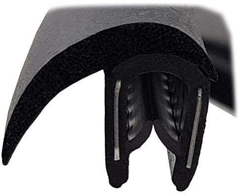 SMI-Dichtungsprofil DF19 für 1-4mm PVC mit Stahleinlage/EPDM Moosgummi selbstklemmend ohne Kleber - Kantenschutz mit Fahne seitlich Dichtung, Kantenschutzdichtprofil für Auto, Kofferraum (10 m)