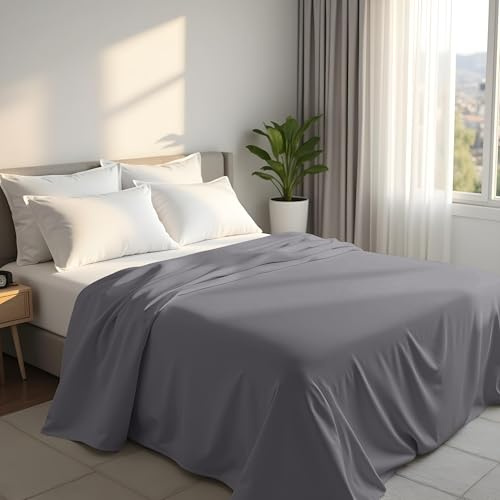Utopia Bedding - Bettlaken ohne Gummizug 266x259cm - Weich Gebürstetes Polyester - Mikrofaser Flaches Laken – Grau