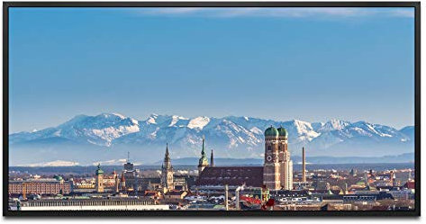 Panorama von München ca. 130x70cm Wandbild inklusive Schattenfugenrahmen schwarz - Panorama Leinwand Bild XXL Format Wandbilder Wohnzimmer Wohnung Deko Kunstdrucke