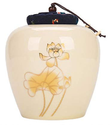 Maya Star Kitchen Sealed Lids Ceramics Large Tea Canisters Elegant Lotus Tea Caddy Food Jars Tea Tins(Beige)