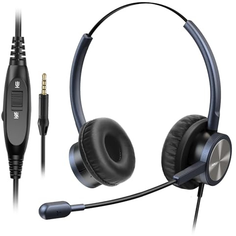 MKJ Cuffia per telefono cellulare da 3,5 mm con microfono a cancellazione di rumore Cuffia per computer da 3,5 mm con cavo per ufficio, computer portatili, tablet, Skype, Zoom, Ms Teams