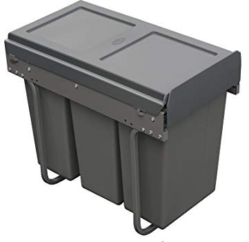 Handle & Home 30L Capacity Dark Grey Pull Out Kitchen Bin for 300mm Cabinet (3x10L)