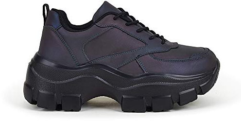 LUCKY STEP Women 90S Chunky Platform Rhinestone Sneakers-Casual Lace-Up Walking Dad Sneakers (Charcoal, 10US-41EU-8UK)