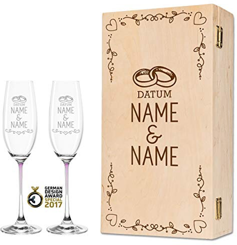 Leonardo - Set di calici da spumante La Perla, esclusivo design Wedding, regalo di nozze personalizzato per la coppia di sposi, colore: rosa