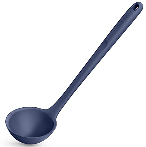 U-Taste 34 cm Silikon-Suppenkelle, 315℃ hitzebeständiger, Nachtblau | Antihaftbeschichtung aus nahtlosem Gummi Großer tiefer Servierlöffel für die Küche zum Kochen von Saucen Eintöpfen